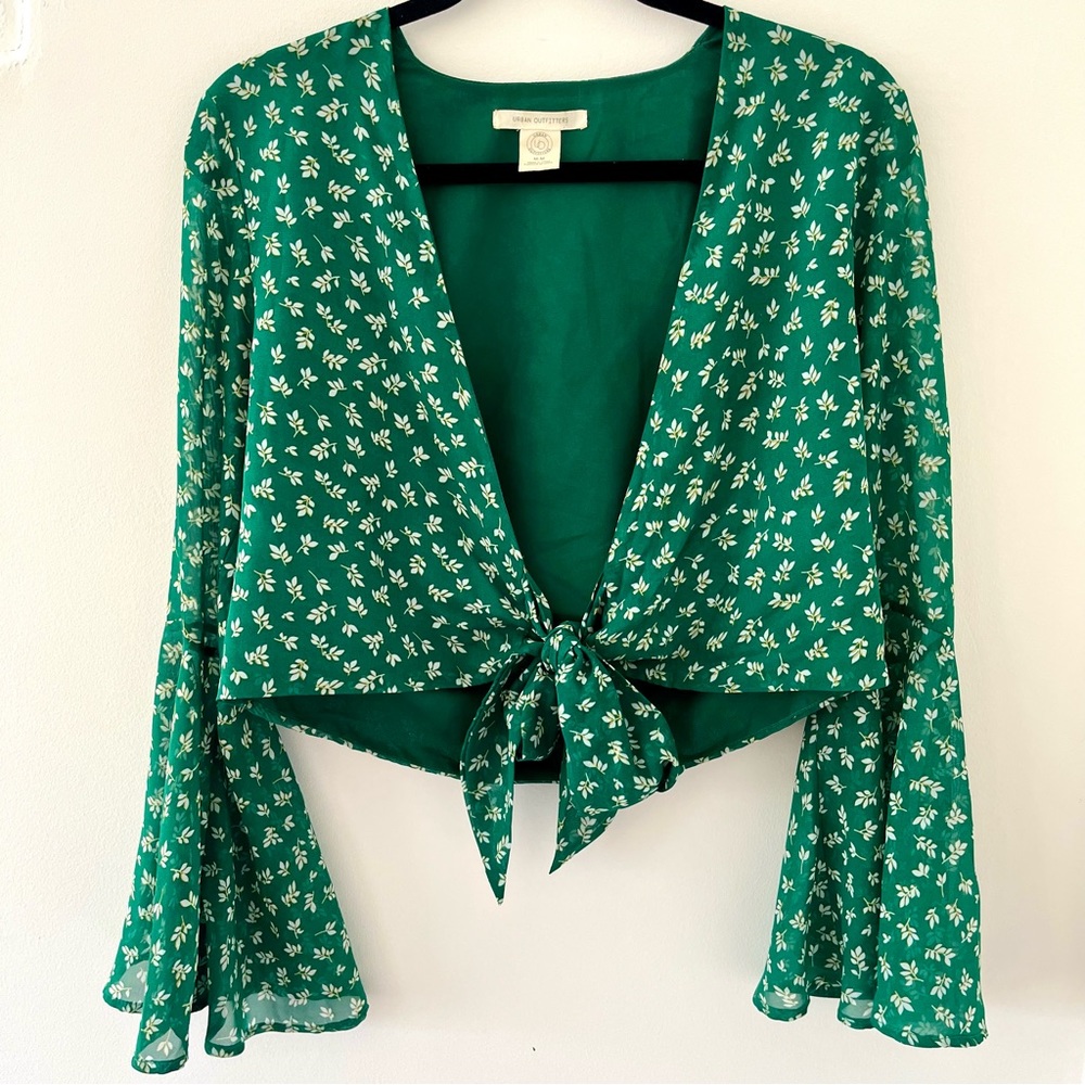 Urban Outfitters Tie-Front Bell-Sleeve Cropped Top